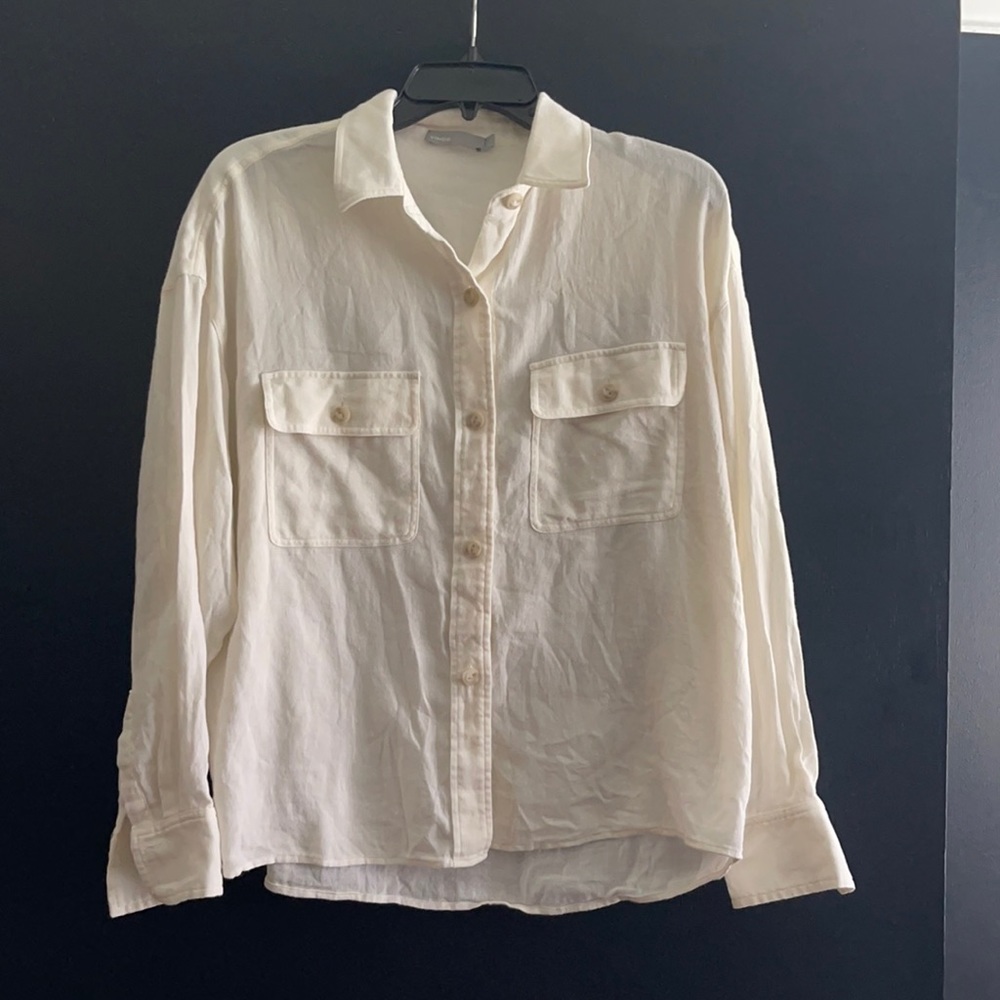 Vince Cream Button Down Blouse Size Medium - image 1